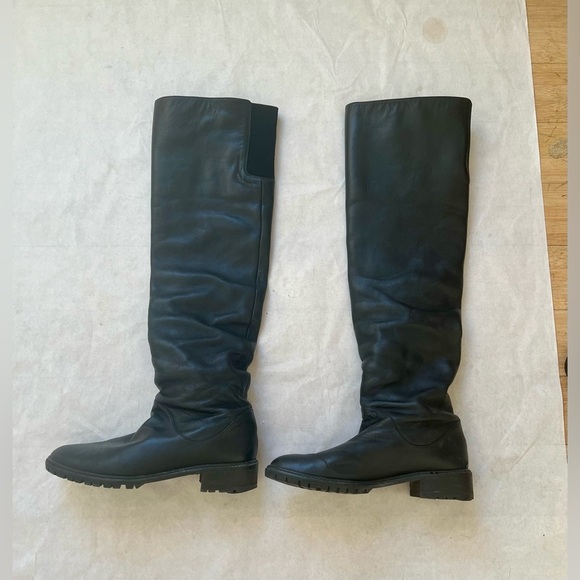 Stuart Weitzman Over the knee Boots Black Leather Pull On Round Toe Size 8.5 M - Picture 1 of 8